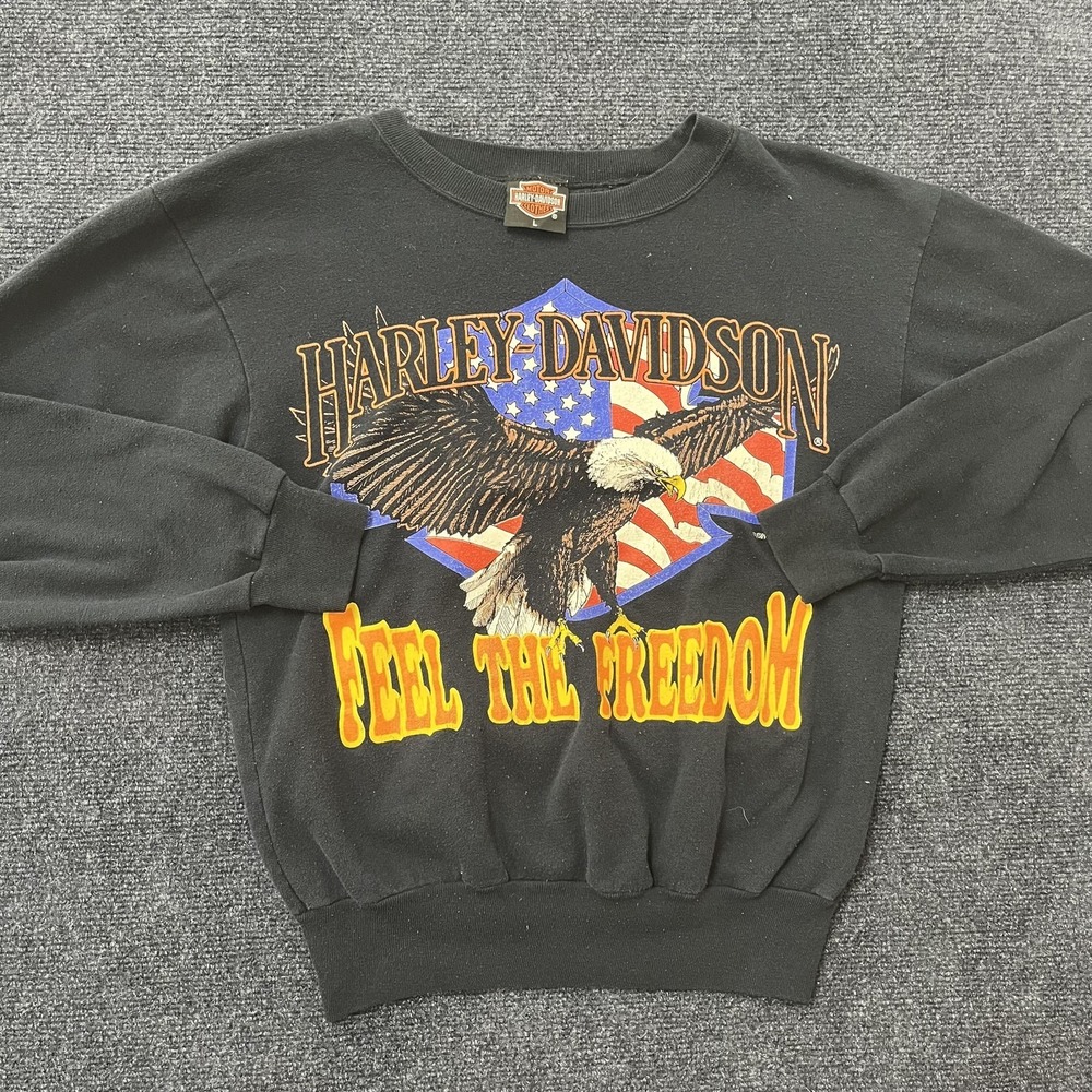 Harley-Davidson Sweatshirt Women's Large Black Eagle Feel The‎ Freedom USA Flag